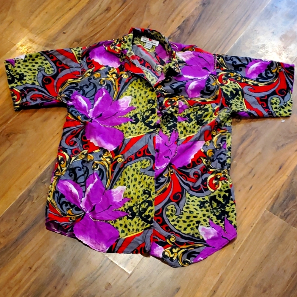 Stunt Miami vice 1980 silk shirt sz small purple exotic vintage